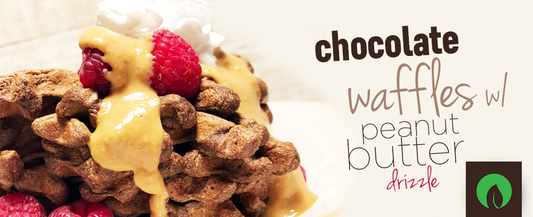 Chocolate Waffles with a Peanut Butter Drizzle and Coconut Whip