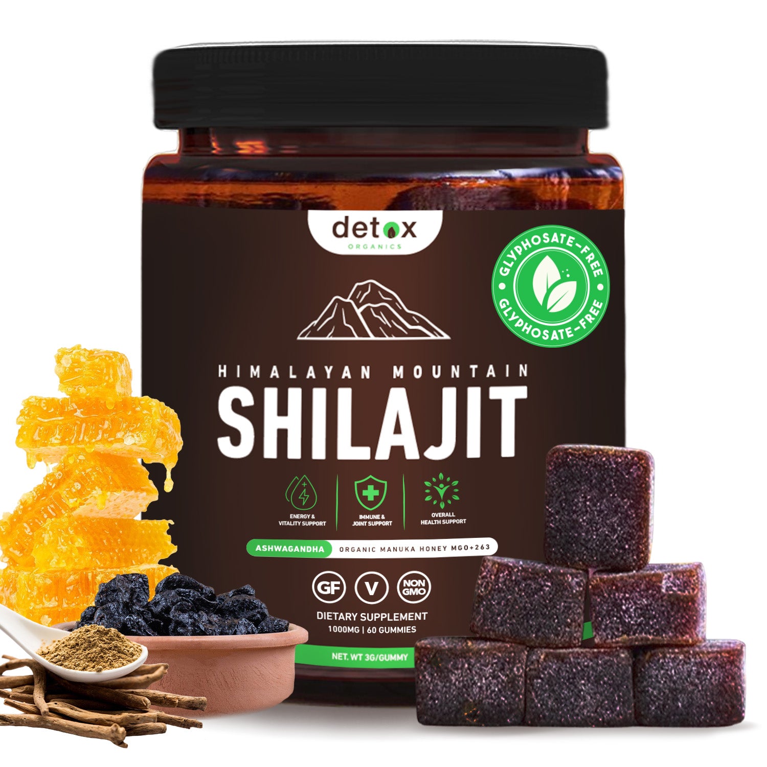 Authentic Himalayan Shilajit + Ashwagandha & Organic Manuka Honey MGO +263